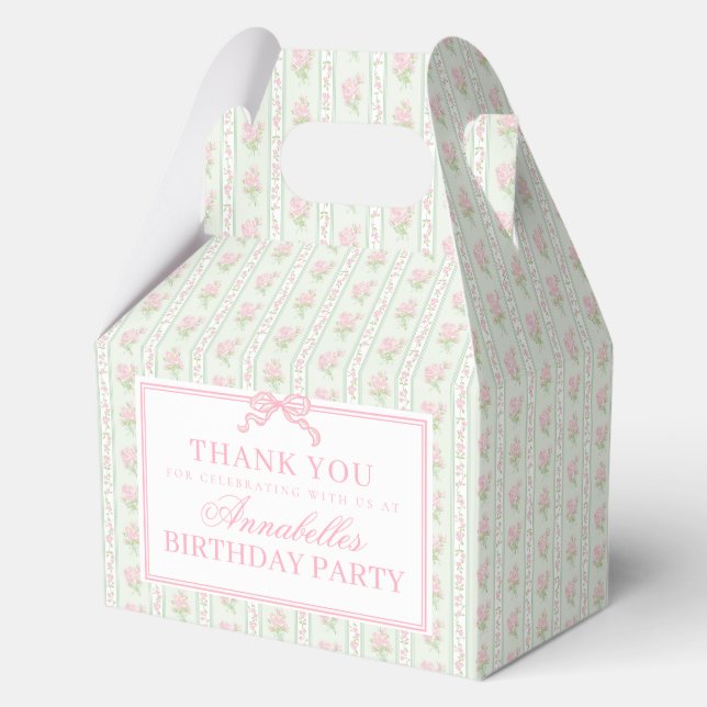 Green Fancy Floral Birthday Party Gable Favour Box (Front)