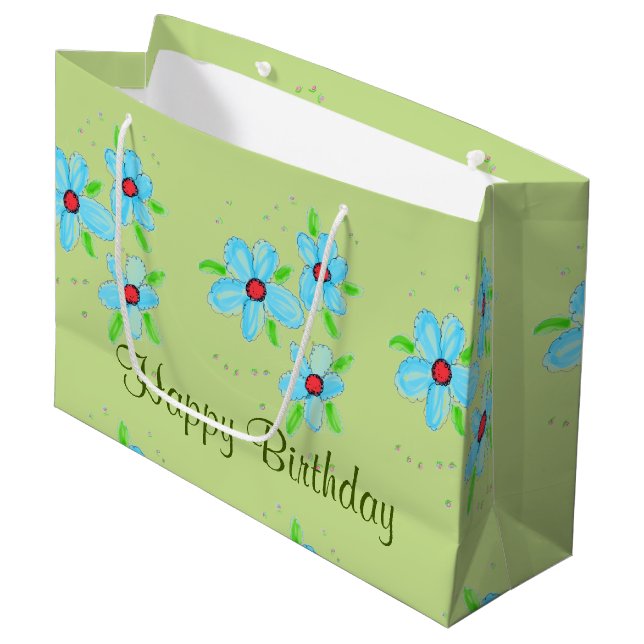Green Fancy Flowered Gift-Bag Large Gift Bag (Front Angled)