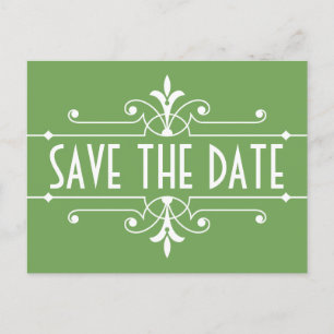 Green Fancy Ornamental Save the Date Postcard