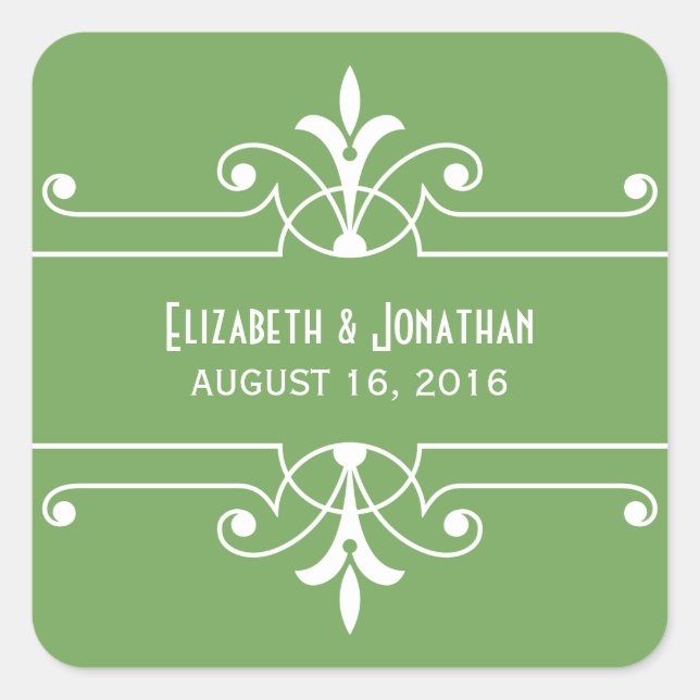 Green Fancy Ornamental Wedding Stickers (Front)