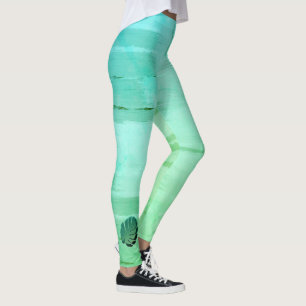 Green Fantasy Watercolor Tropical Leaf Leggins Leggings