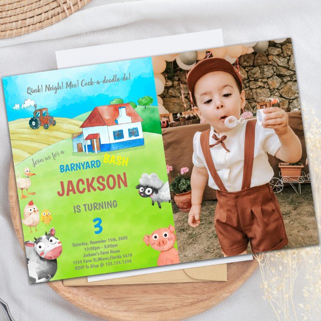 Green Farm Birthday Invitations with Photo (Green Farm Birthday Invitations with photo)