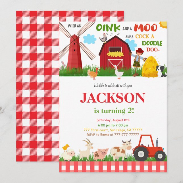 Green Farm Birthday Party Invitation (Front/Back)