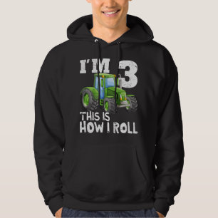 Green Farm Tractor 3rd Birthday Party Gift 3 Year Hoodie