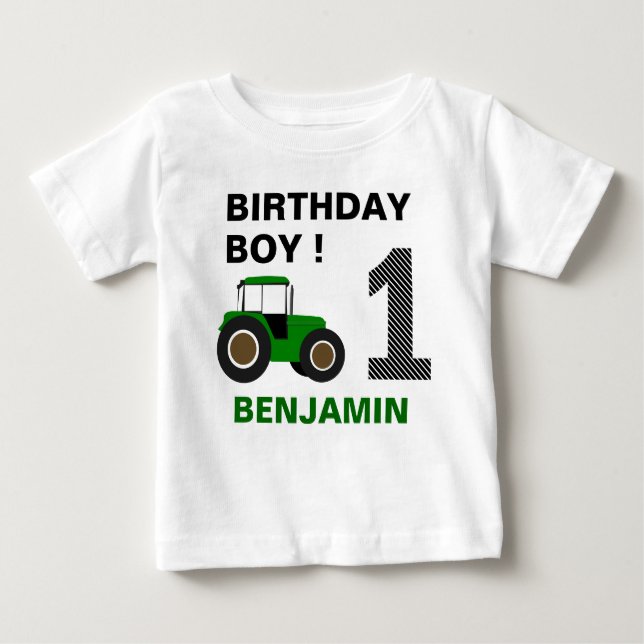 Green Farm Tractor Birthday Party Baby T-Shirt (Front)