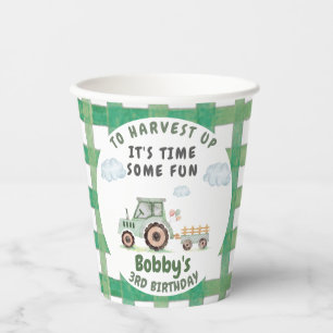 Green Farm Tractor Boys Any Age Birthday Paper Cups