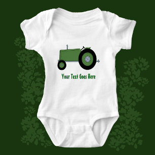 Green Farm Tractor Drawing Your Slogan Baby Bodysuit