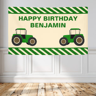 Green Farm Tractor Kids Birthday Party Banner