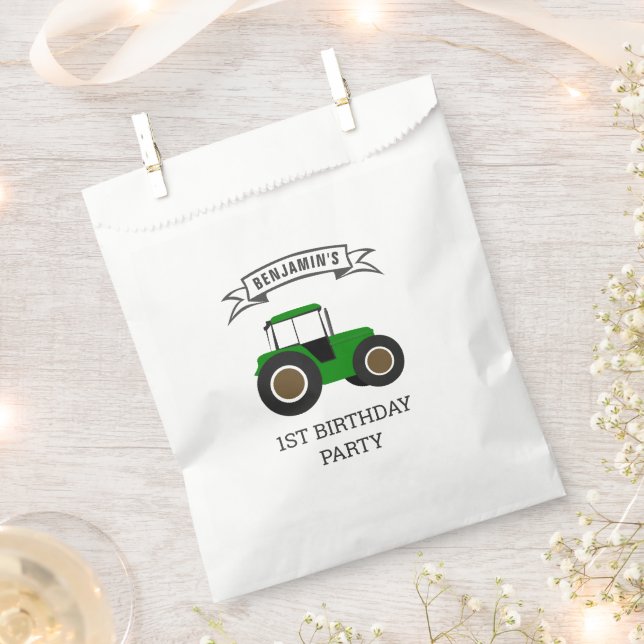 Green Farm Tractor Kids Birthday Party Favour Bags (Clipped)