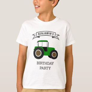 Green Farm Tractor Kids Birthday Party T-Shirt