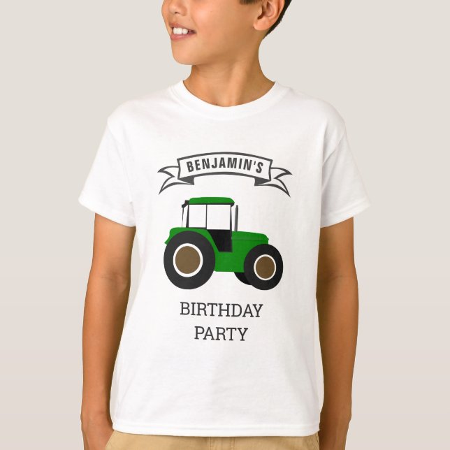 Green Farm Tractor Kids Birthday Party T-Shirt (Front)