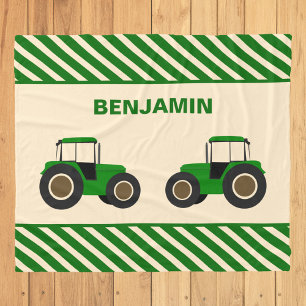 Green Farm Tractor Kids Fleece Blanket