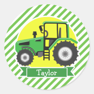 Green Farm Tractor with Yellow; Green & White Classic Round Sticker