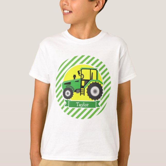 Green Farm Tractor with Yellow;  Green & White T-Shirt (Front)