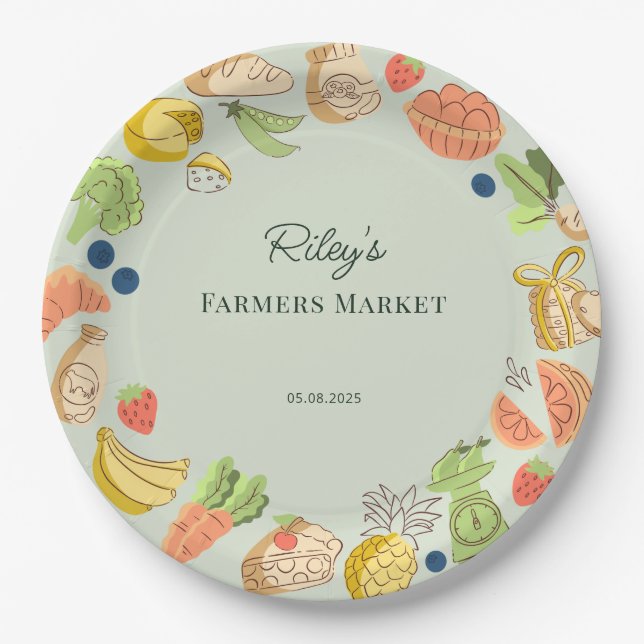 Green Farmers Market Farm Fresh Birthday Paper Plate (Front)
