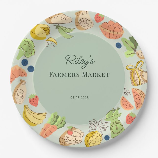 Green Farmers Market Farm Fresh Birthday Paper Plate (Front)