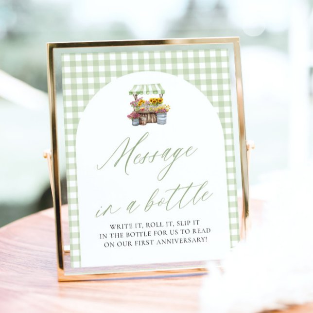 Green Farmers Market Message In A Bottle Sign (Sage Green Farmers Market Message In A Bottle Game Sign)