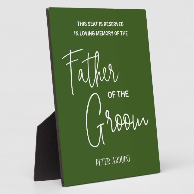 Green Father of the Groom Memorial Chair Wedding Plaque (Side)