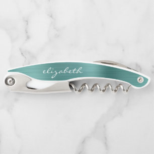 Green Faux Brushed Metal Personalised Script Corkscrew