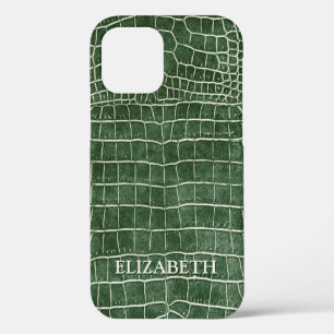 Green Faux Crocodile Leather Personalised Name iPhone 12 Case