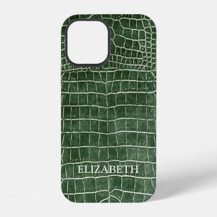Green Faux Crocodile Leather Personalised Name iPhone 12 Case