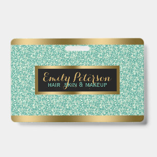 Green Faux Glitter Gold Accents ID Badge