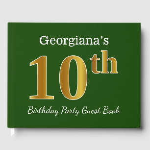 Green, Faux Gold 10th Birthday Party + Custom Name Guest Book
