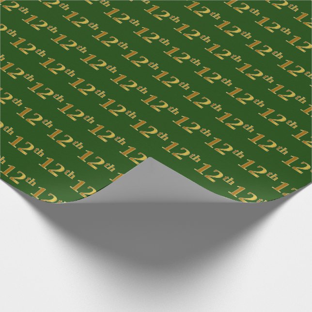Green, Faux Gold 12th (Twelfth) Event Wrapping Paper (Corner)