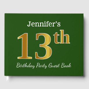 Green, Faux Gold 13th Birthday Party + Custom Name Guest Book