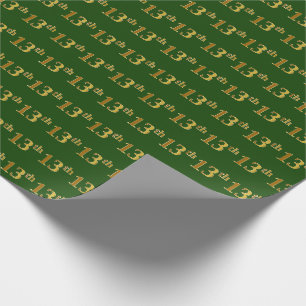 Green, Faux Gold 13th (Thirteenth) Event Wrapping Paper