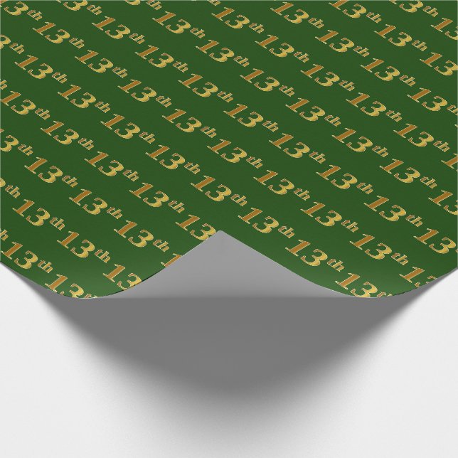 Green, Faux Gold 13th (Thirteenth) Event Wrapping Paper (Corner)