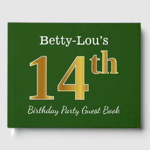 Green, Faux Gold 14th Birthday Party + Custom Name Guest Book