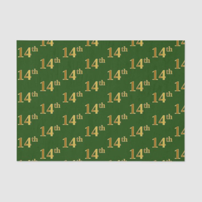 Green, Faux Gold 14th (Fourteenth) Event Tissue Paper (Front)