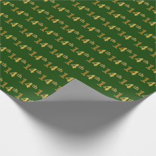 Green, Faux Gold 14th (Fourteenth) Event Wrapping Paper