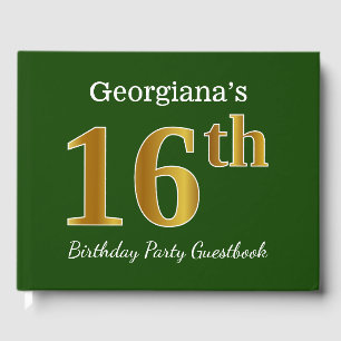Green, Faux Gold 16th Birthday Party + Custom Name Guest Book