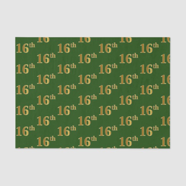 Green, Faux Gold 16th (Sixteenth) Event Tissue Paper (Front)
