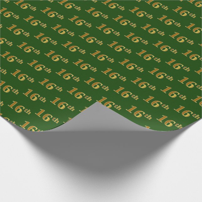 Green, Faux Gold 16th (Sixteenth) Event Wrapping Paper (Corner)