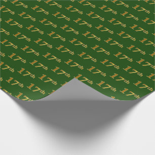 Green, Faux Gold 17th (Seventeenth) Event Wrapping Paper