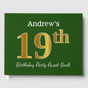 Green, Faux Gold 19th Birthday Party + Custom Name Guest Book