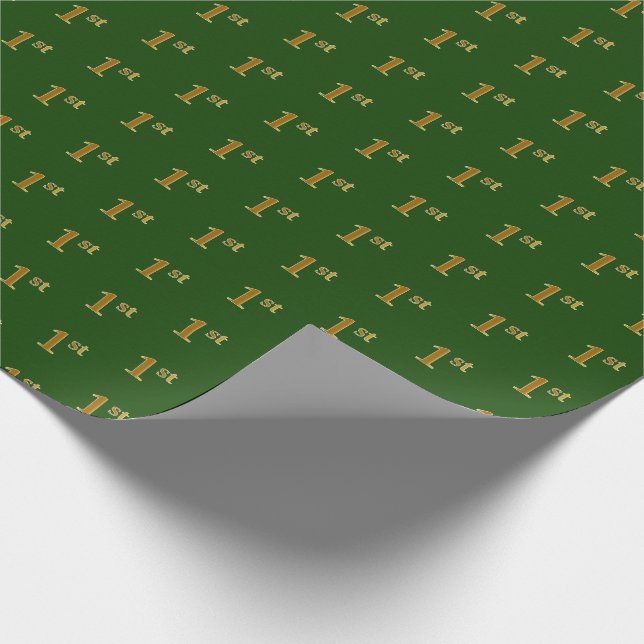 Green, Faux Gold 1st (First) Event Wrapping Paper (Corner)