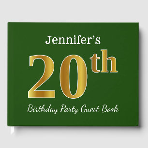 Green, Faux Gold 20th Birthday Party + Custom Name Guest Book
