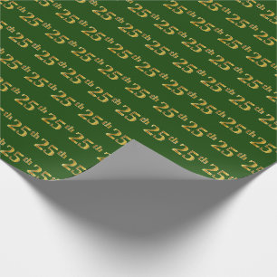 Green, Faux Gold 25th (Twenty-Fifth) Event Wrapping Paper