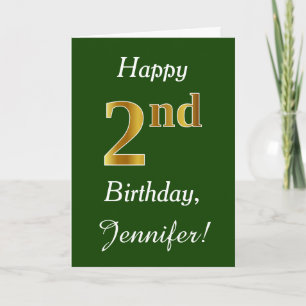 Green, Faux Gold 2nd Birthday + Custom Name Card