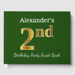 Green, Faux Gold 2nd Birthday Party + Custom Name Guest Book