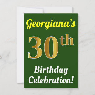 Green, Faux Gold 30th Birthday Celebration + Name Invitation