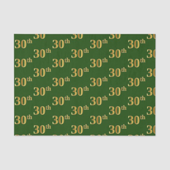 Green, Faux Gold 30th (Thirtieth) Event Tissue Paper (Front)