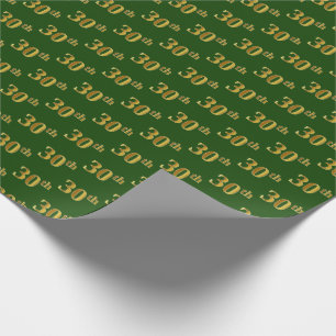 Green, Faux Gold 30th (Thirtieth) Event Wrapping Paper