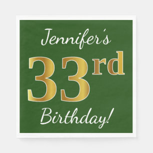 Green, Faux Gold 33rd Birthday + Custom Name Napkin