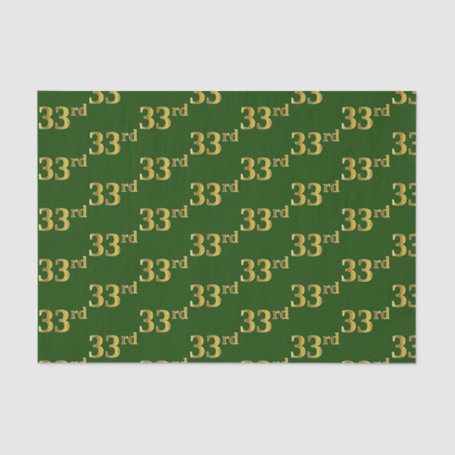 Green, Faux Gold 33rd (Thirty-Third) Event Tissue Paper (Front)