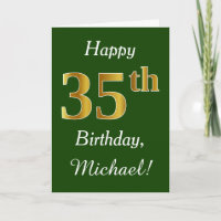 Green, Faux Gold 35th Birthday + Custom Name